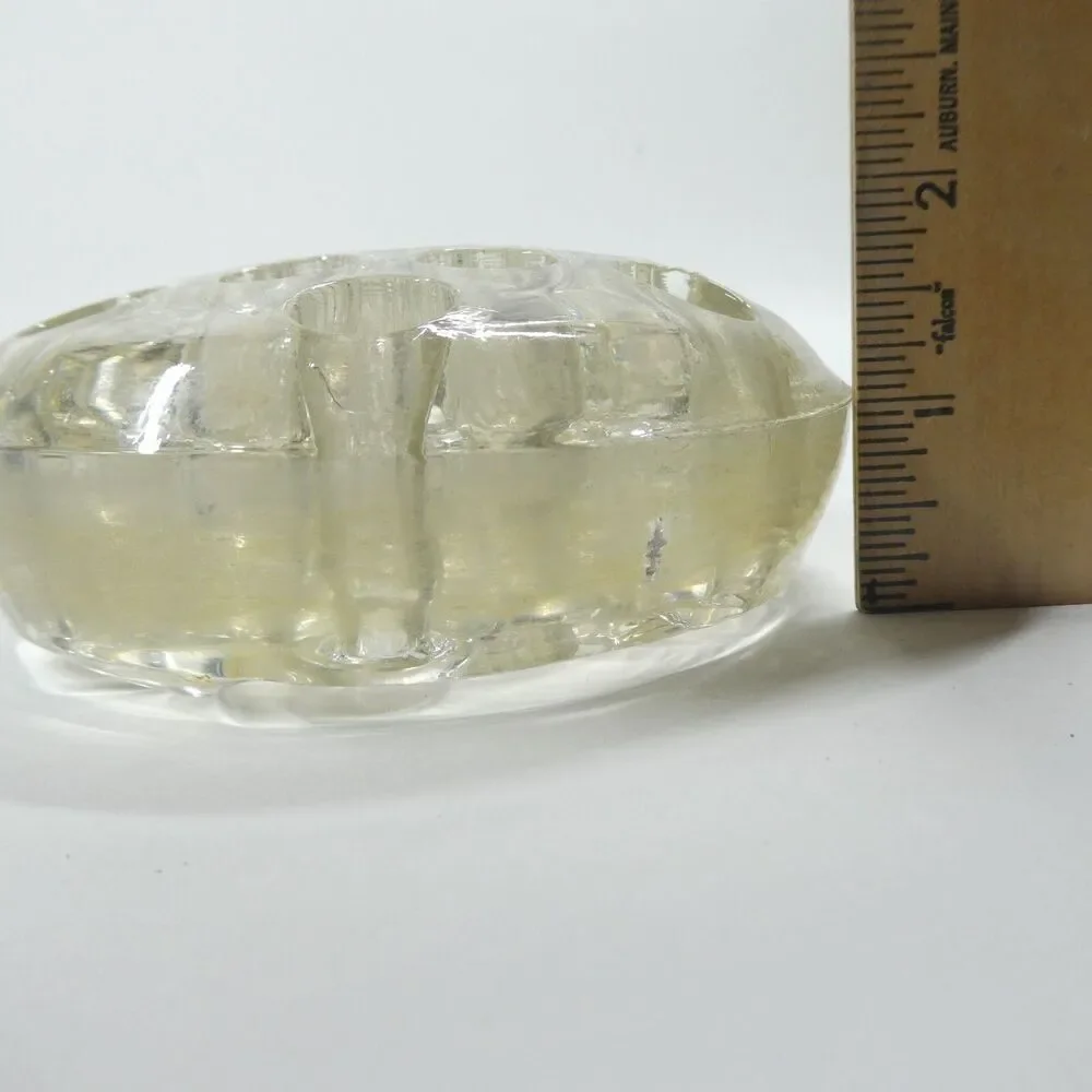 Clear Glass Flower Frog Vintage Round 13 Hole Floral Arranging 4.5
